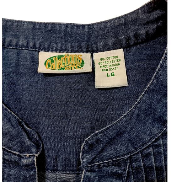 Collections Etc Denim Top Blouse LG Tucks Peasant Western Cowgirl Country‎ Jean - Picture 5 of 6